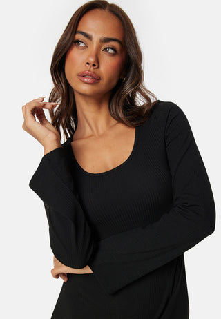 Soft Rib Slit Midi Dress