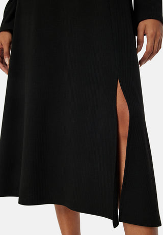 Soft Rib Slit Midi Dress