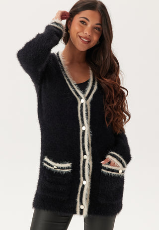 Contrast Fluffy Knitted Cardigan