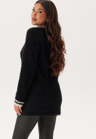 Contrast Fluffy Knitted Cardigan