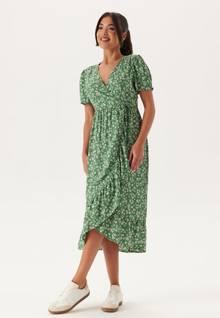 Evie Puff Sleeve Midi Wrap Dress