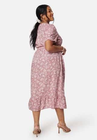 Evie Puff Sleeve Midi Wrap Dress