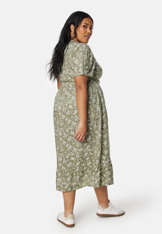 Evie Puff Sleeve Midi Wrap Dress