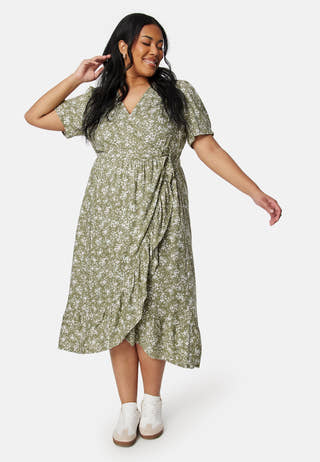 Evie Puff Sleeve Midi Wrap Dress