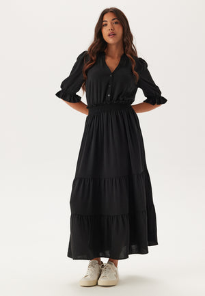 Frill Neck Tiered Maxi Dress