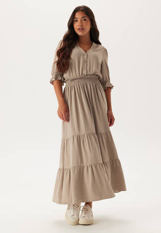 Frill Neck Tiered Maxi Dress