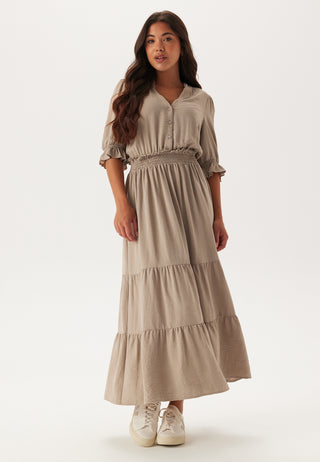 Frill Neck Tiered Maxi Dress