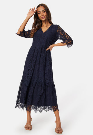 V-neck Lace Midi Dress