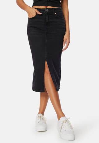 Denim Midi Slit Skirt