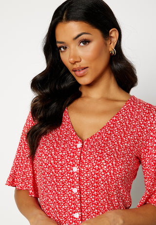 Malini button frill top
