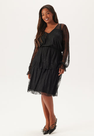 Tiered Puff Sleeve Lace Midi Dress