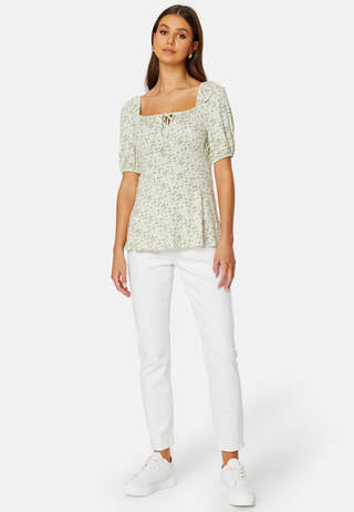 Ruched Short Sleeve Tie Top