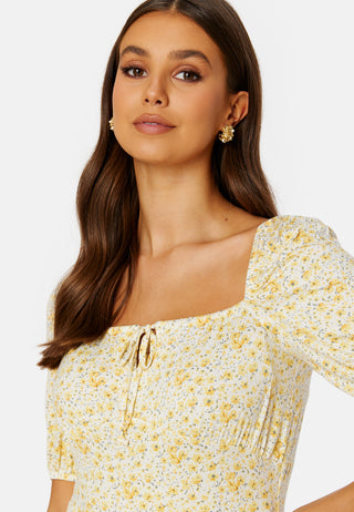 Ruched Short Sleeve Tie Top