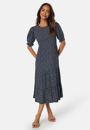 Puff Sleeve Viscose Midi Dress