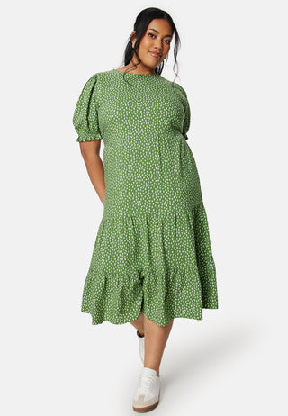 Puff Sleeve Viscose Midi Dress