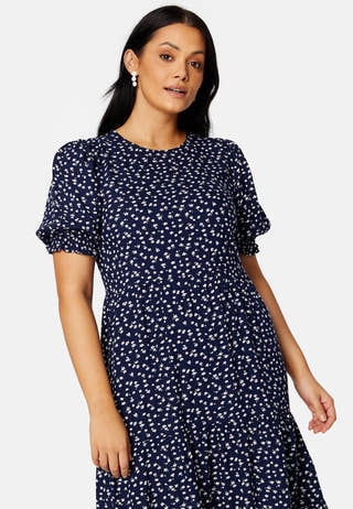 Puff Sleeve Viscose Midi Dress