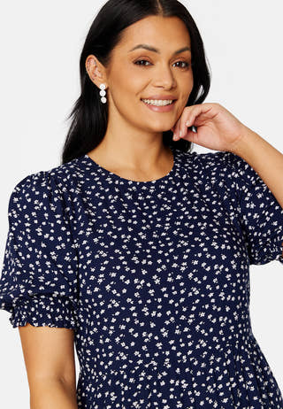 Puff Sleeve Viscose Midi Dress