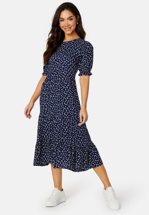 Puff Sleeve Viscose Midi Dress