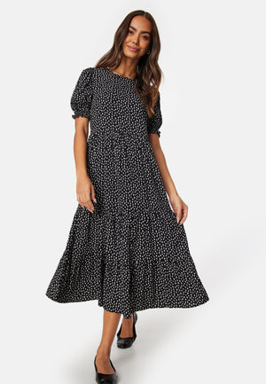 Puff Sleeve Viscose Midi Dress