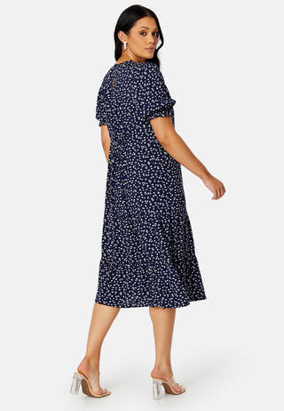 Puff Sleeve Viscose Midi Dress