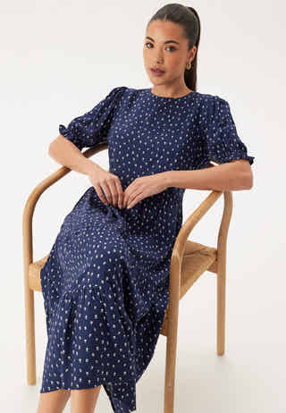 Puff Sleeve Viscose Midi Dress