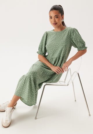 Puff Sleeve Viscose Midi Dress