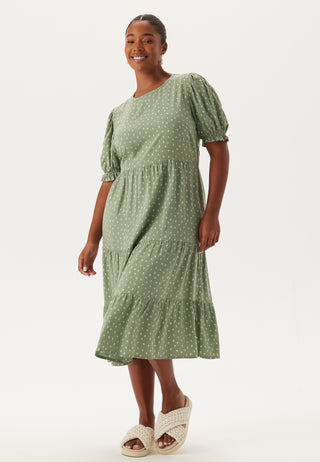 Puff Sleeve Viscose Midi Dress