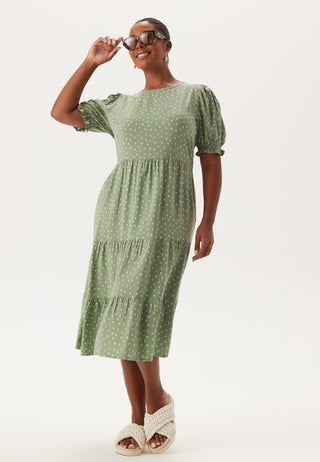 Puff Sleeve Viscose Midi Dress