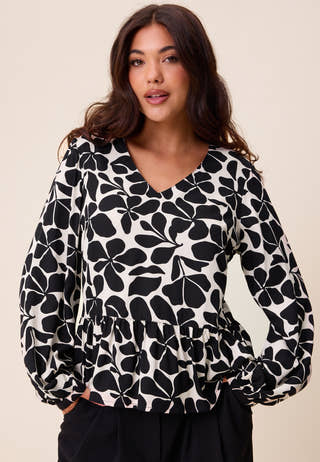 V-neck Peplum Viscose Blouse