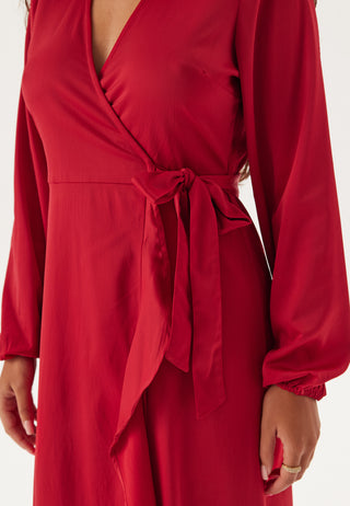 Wrap L/S Satin Maxi Dress
