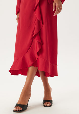 Wrap L/S Satin Maxi Dress