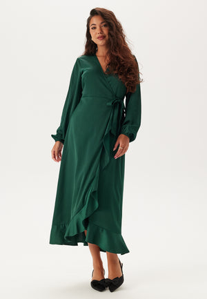 Wrap L/S Satin Maxi Dress