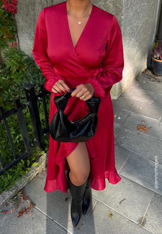 Wrap L/S Satin Maxi Dress