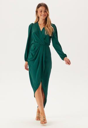 Balloon Sleeve Wrap Front Maxi Dress