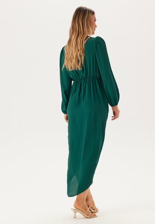 Balloon Sleeve Wrap Front Maxi Dress