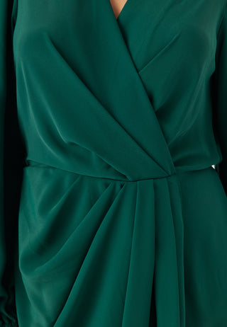 Balloon Sleeve Wrap Front Maxi Dress