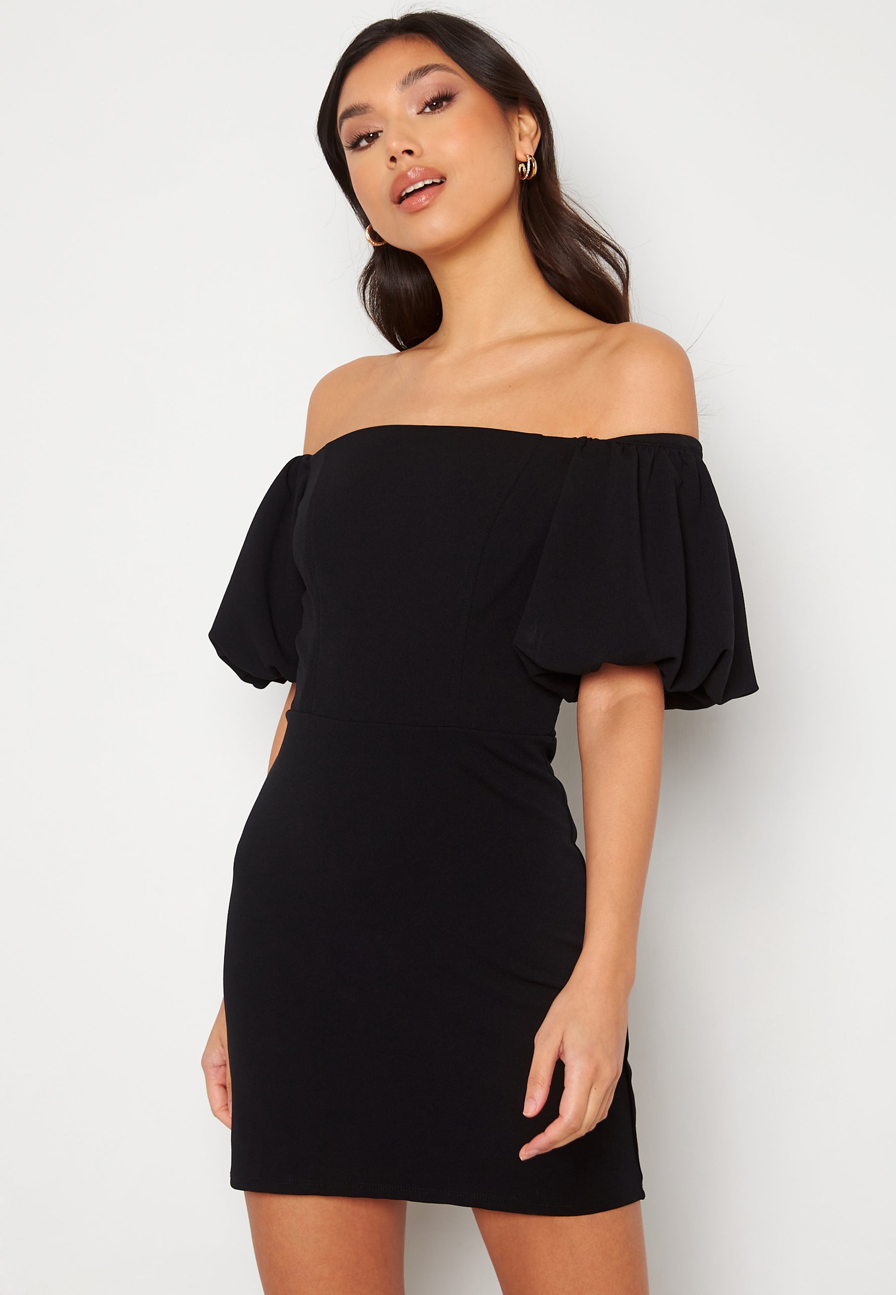 bardot puff sleeve mini dress John zack – Bardot Puff Sleeve Mini Dress – campaign-outlet – Black
