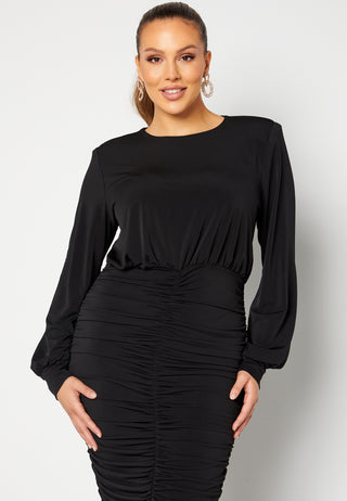 Long Sleeve Rouched Midi Dress