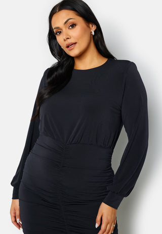 Long Sleeve Rouched Midi Dress