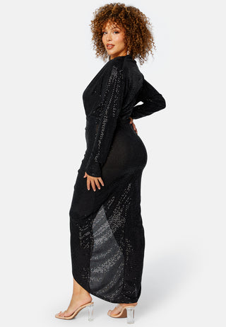 Sequin Long Sleeve Rouch Dress