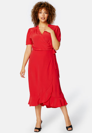 Short Sleeve Wrap Frill Curve Dress