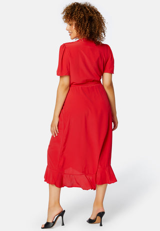 Short Sleeve Wrap Frill Curve Dress