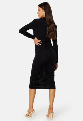 Deep V Rouched Midi Dress