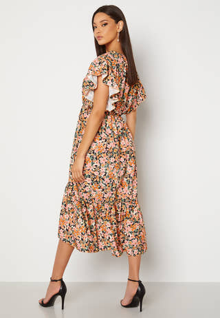 Frill Sleeve V Neck Midaxi Dress