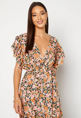 Frill Sleeve V Neck Midaxi Dress