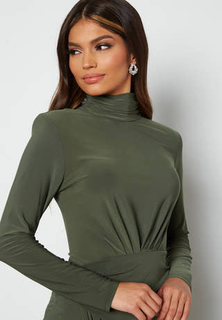 High Neck Rouch Maxi Dress