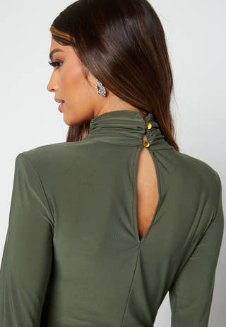 High Neck Rouch Maxi Dress