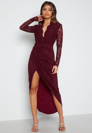 Lace Long Sleeve Rouch Dress