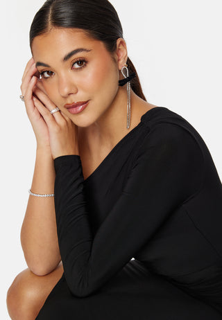 Long Sleeve One Shoulder Maxi Dress