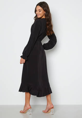 Long Sleeve Wrap Frill Dress